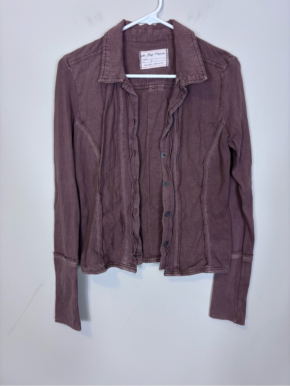 Free People Mauve Brown Ruffle-Front Button Down Shirt Small